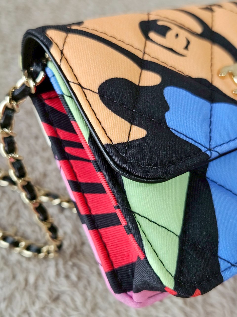 Chanel Multicolor Printed Fabric Mini Clutch With Chain holo32