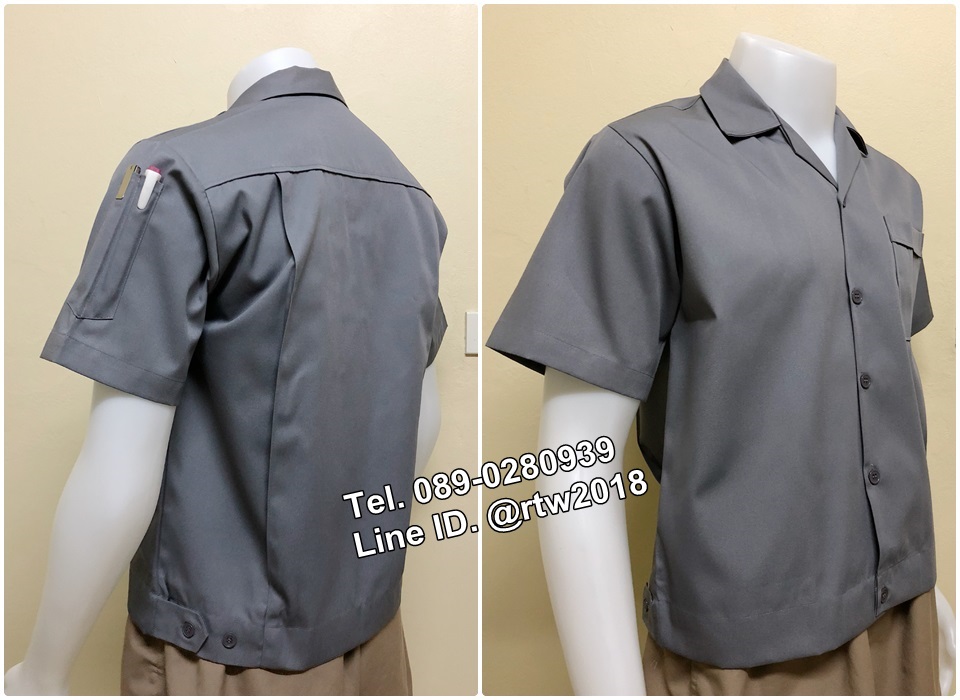 รหัส A43 : เสื้อช็อปแขนสั้นแบบกระเป๋าเดียวเอวจั้มสีเทาล้วน