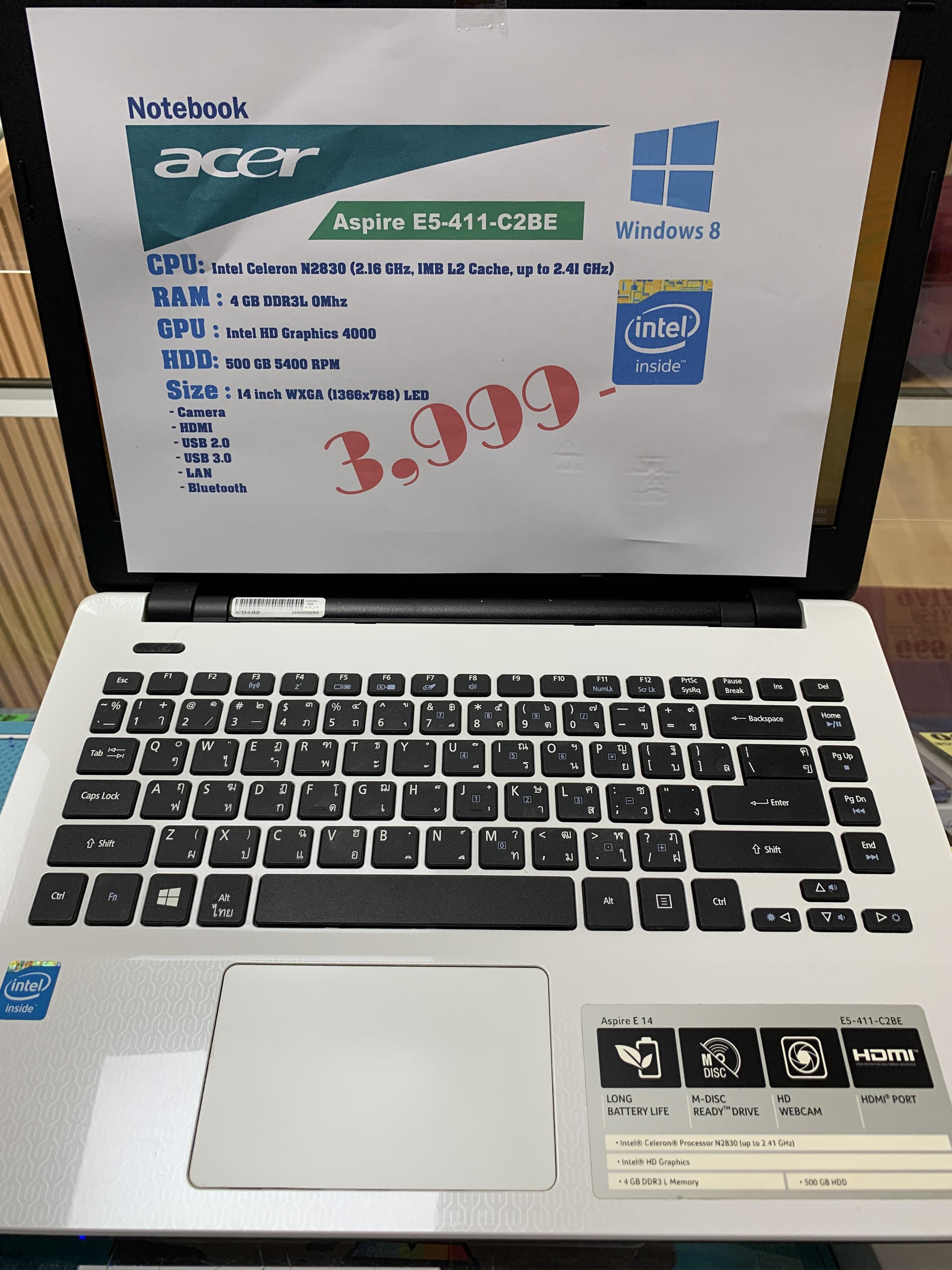 Notebook Acer Aspire E14 E5-411 Intel Celeron N2830 จอ14 นิ้ว มือสอง