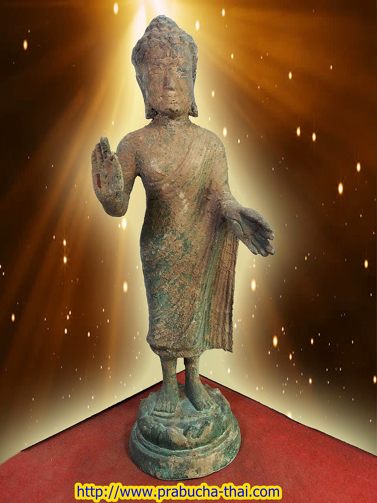 พระพุทธทราวดี ปางโปรดสัตว์ เนื้อโลหะสำริดสภาพเก่า