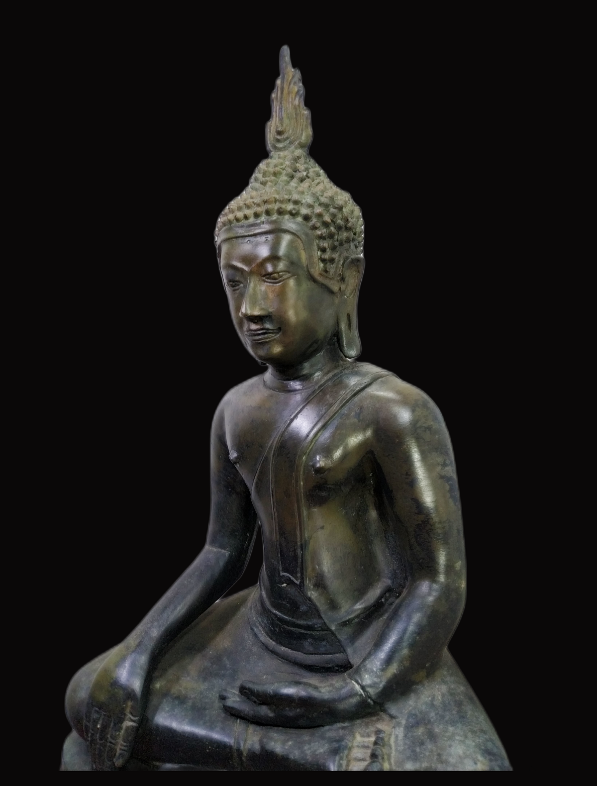 พระบูชา พระอู่ทอง ฐานลายช้างสามเศียร หน้าตัก 9 นิ้ว เนื้อโลหะสำริดสภาพเก่า
