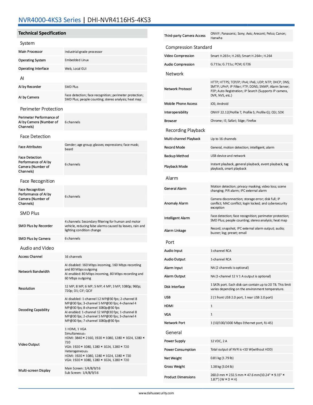 DAHUA เครื่องบันทึก 8 ช่อง รุ่น NVR4116HS-4KS3