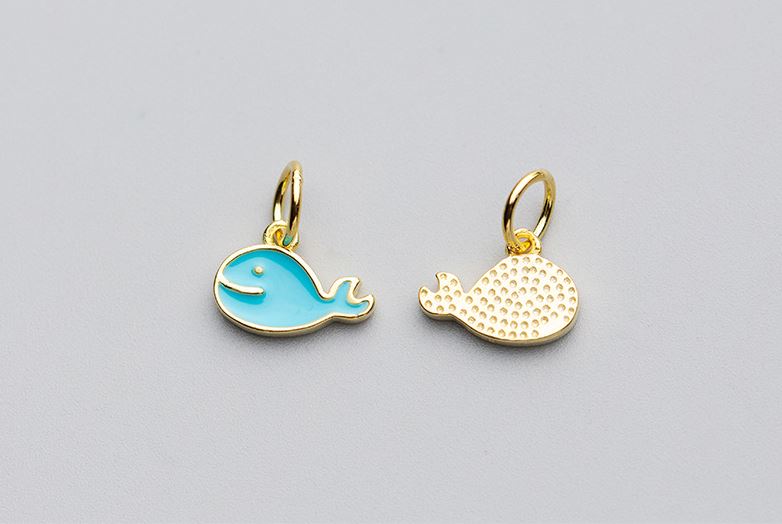 จี้เงินแท้ 92.5% ชุบทอง ปลาวาฬสีฟ้า Blue Small Whale 11*8*2mm (1ชิ้น)