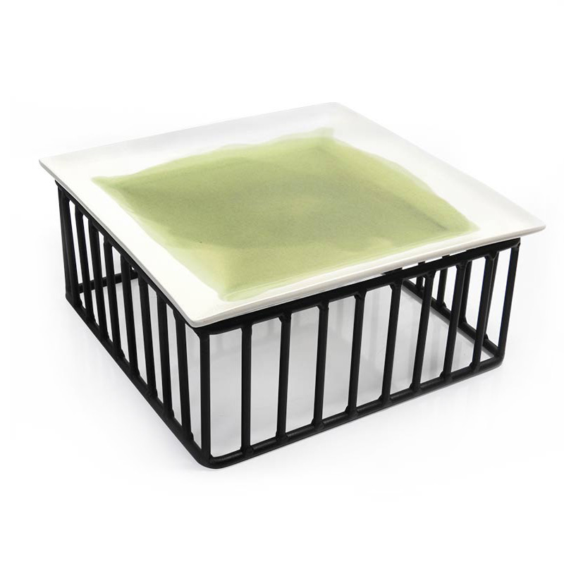 ชั้นวางสี่เหลี่ยมกรงเหล็ก+ชามเซรามิคสีขาว 1619-032