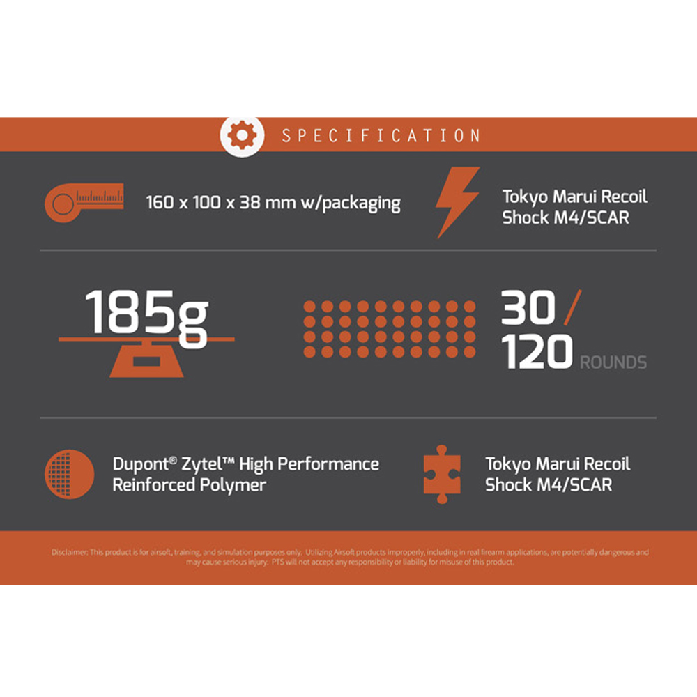 PTS EPM 30/120rds Mid-Cap for Tokyo Marui Recoil Shock M4/SCAR-L (Black)