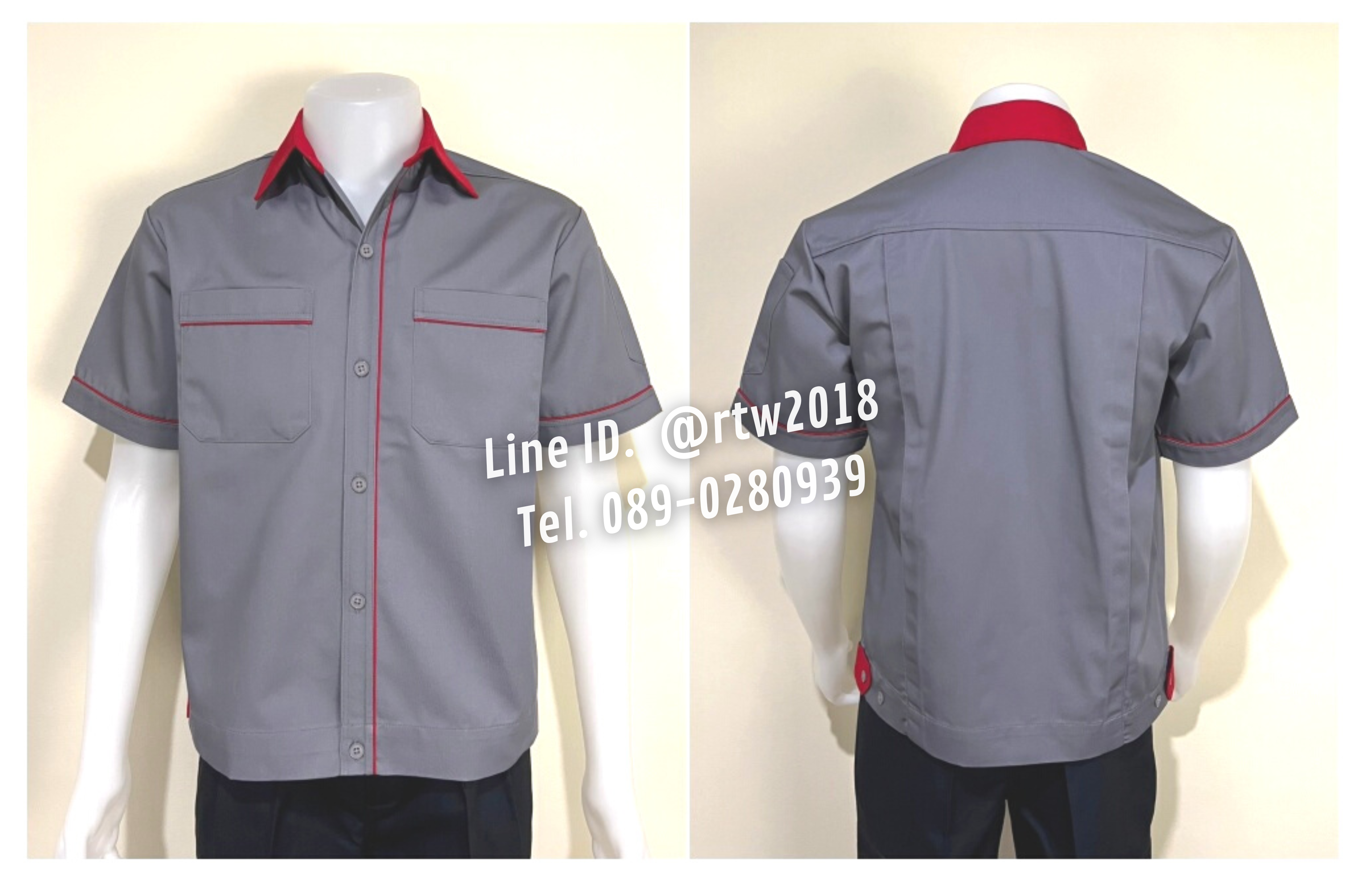 รหัส A5.11 : เสื้อช่างแขนสั้นผ้าคอมทวิวสีเทากุ้นแดง