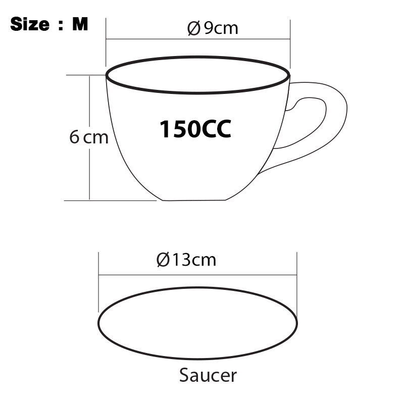Coffee cup150 CC. Size M (Glossy Black) with Saucer 1618-058