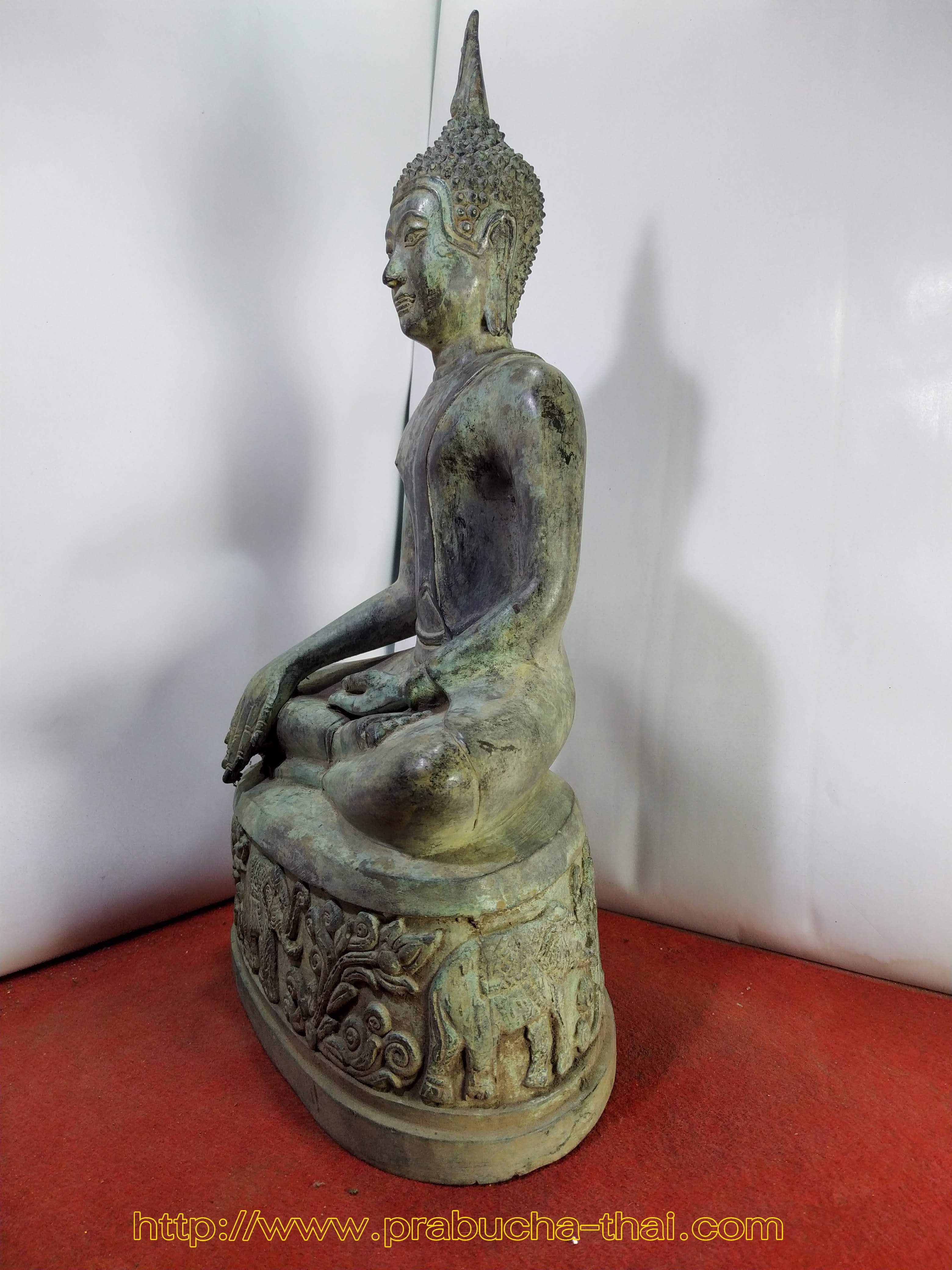 พระอู่ทอง ปางชนะมาร ฐานลายช้าง หน้าตัก 9 นิ้ว สภาพเก่า