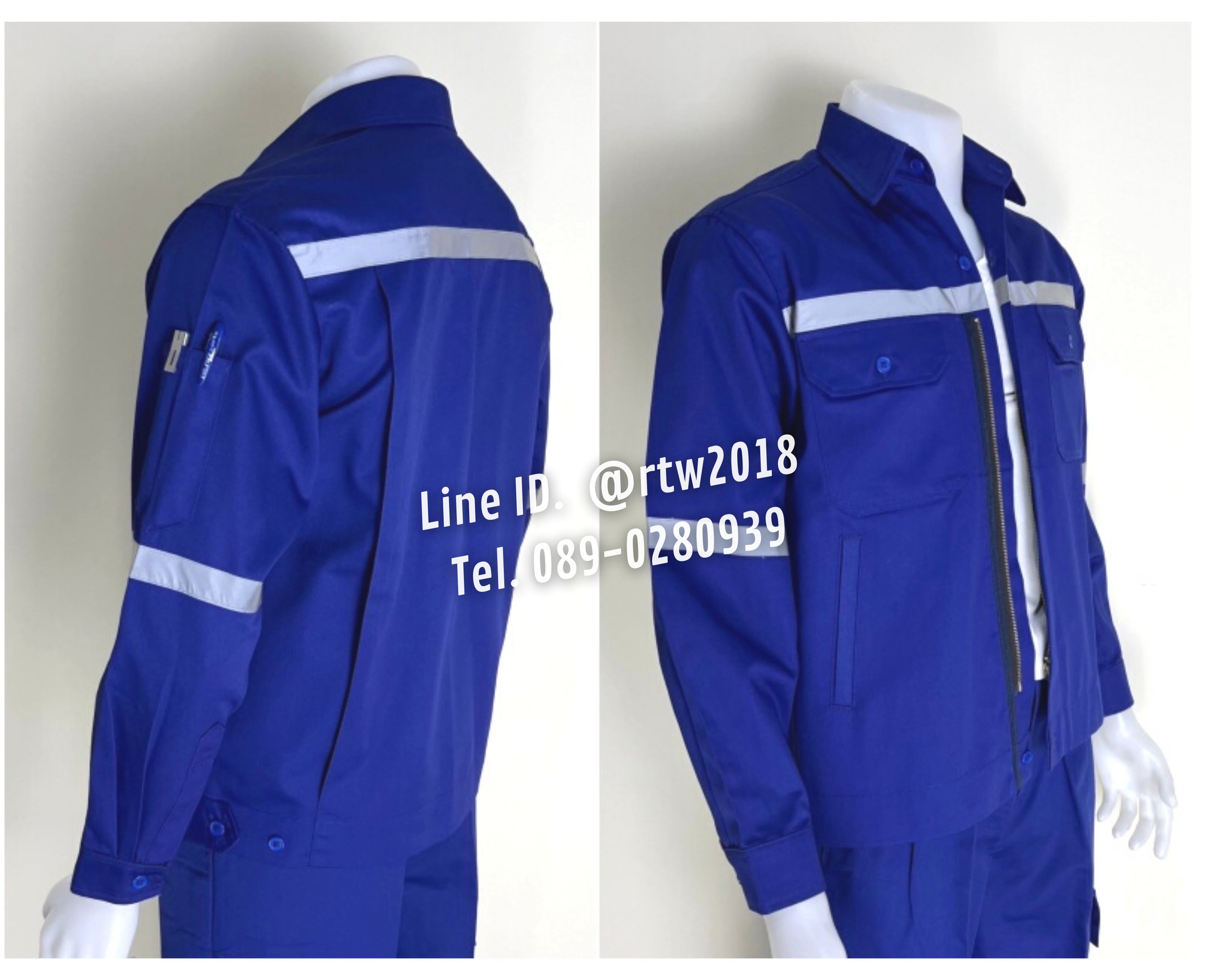 รหัส AB7.6 : เสื้อช่างแจ็คเก็ตแขนยาวผ้าคอมทวิวสีน้ำเงิน 4 กระเป๋า (ติดสะท้อนแสง)