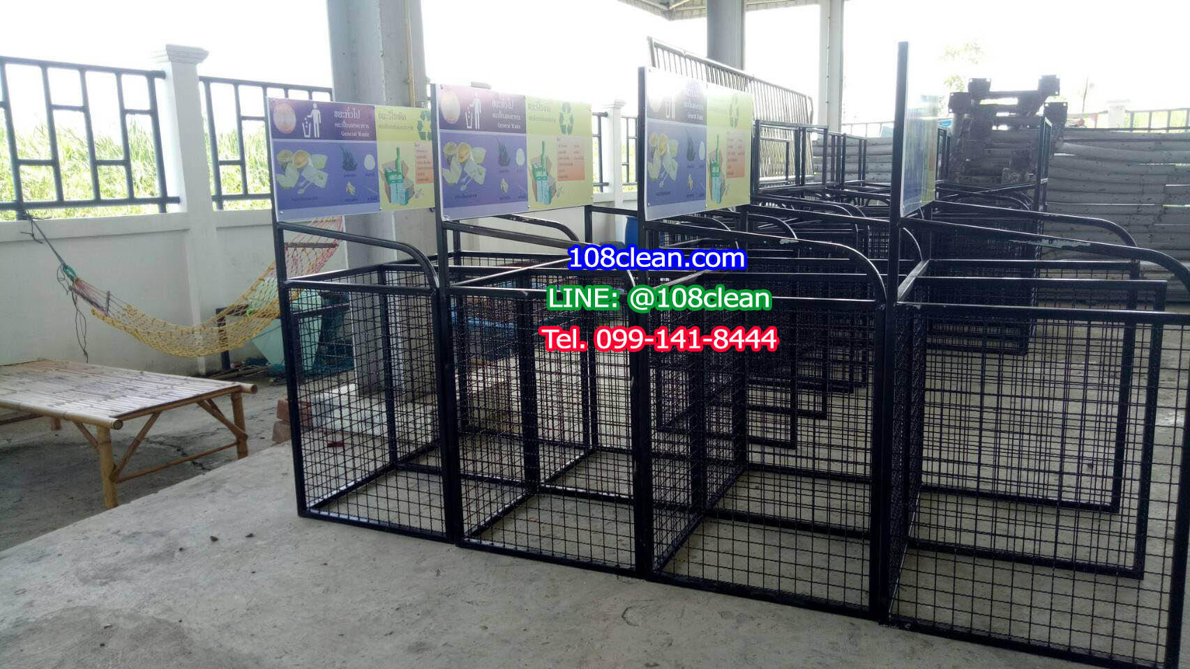 แท่นวางถังขยะแบบตะแกรงเหล็ก ขนาด 2 ช่อง