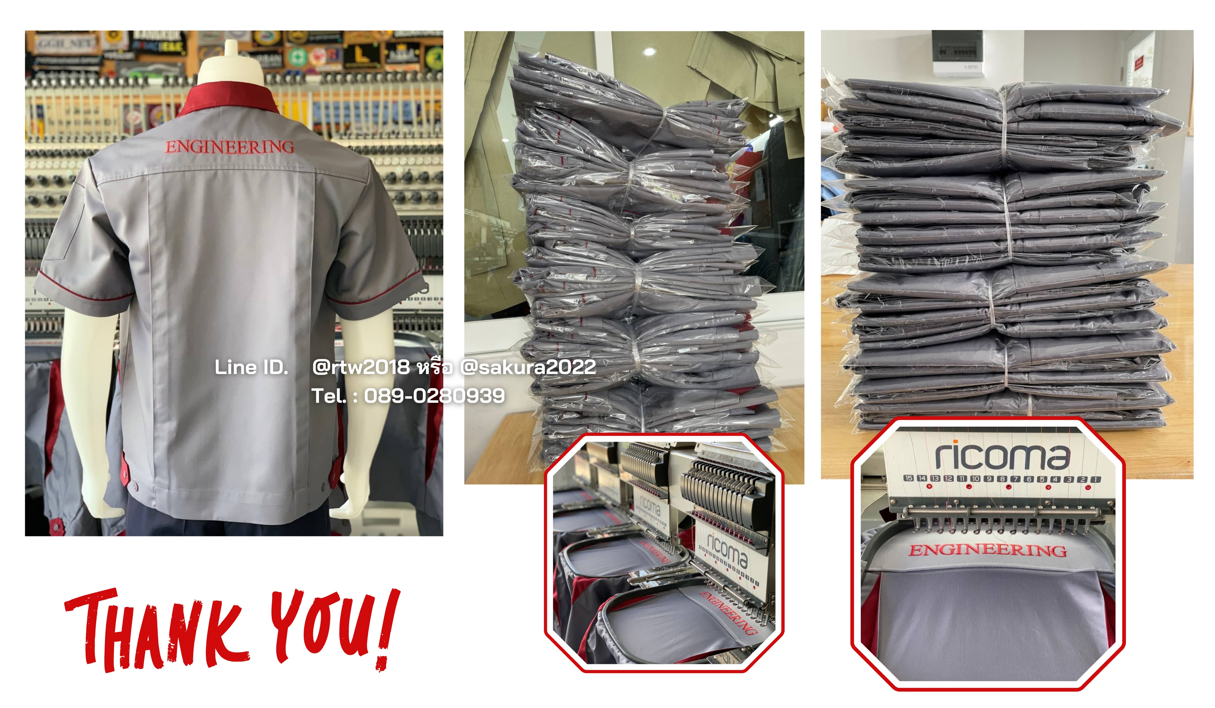 รหัส A5.12 : เสื้อช่างแขนสั้นผ้าคอมทวิวสีเทากุ้นเลือดหมู