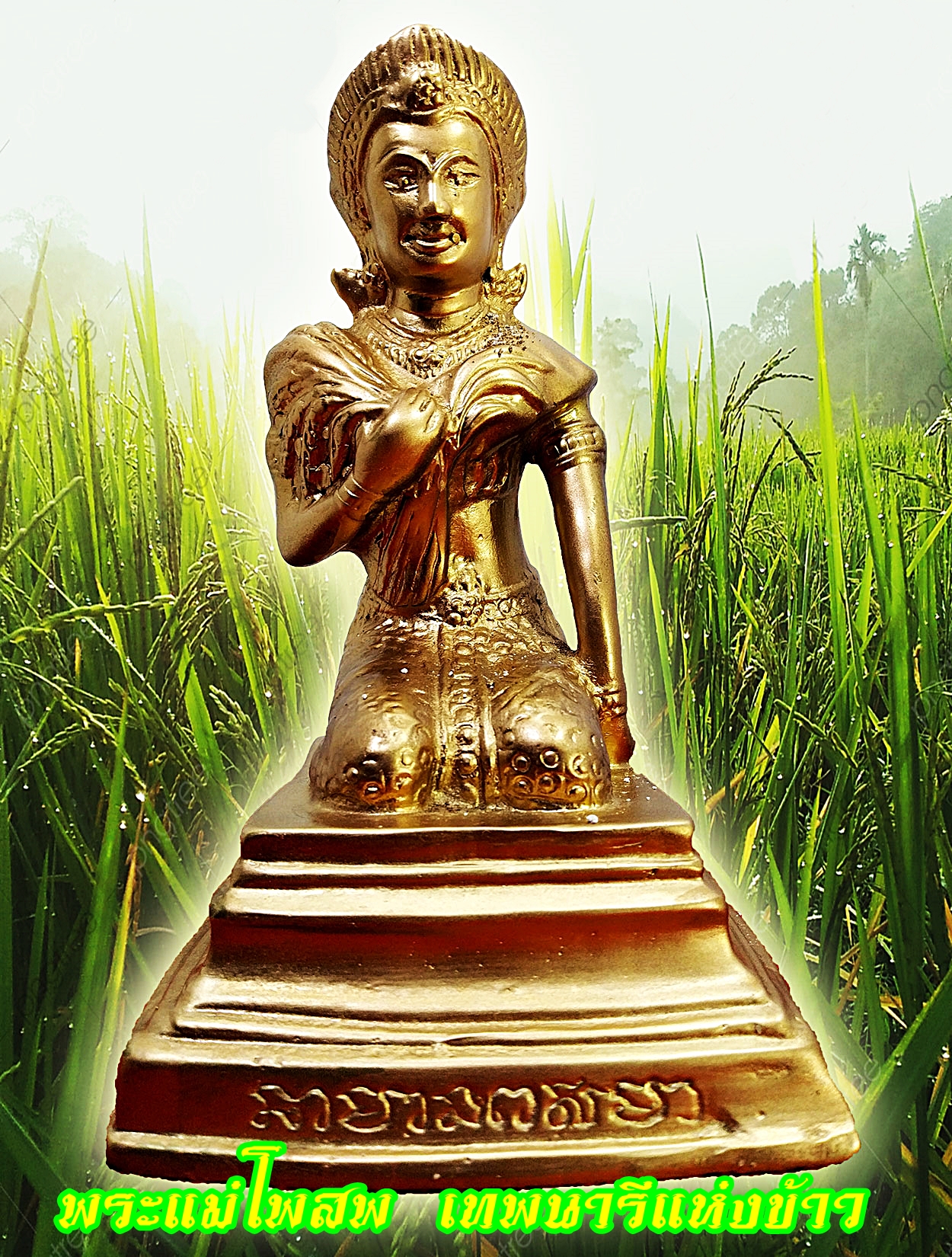 พระแม่โพสพ “เทวีแห่งข้าวพันธุ์ธัญญาหาร” เนื้อทองเหลืองขัดเงา