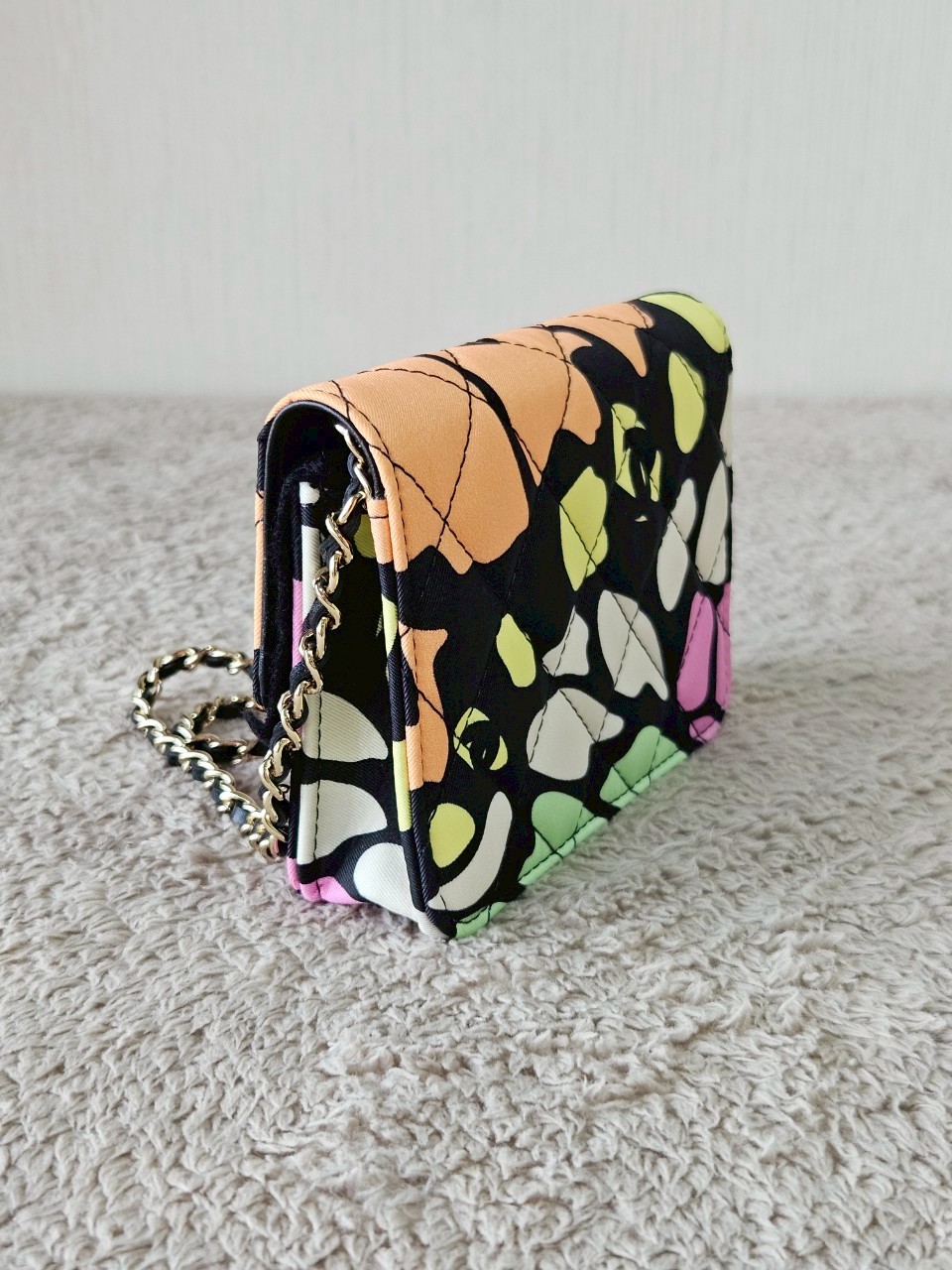 Chanel Multicolor Printed Fabric Mini Clutch With Chain holo32