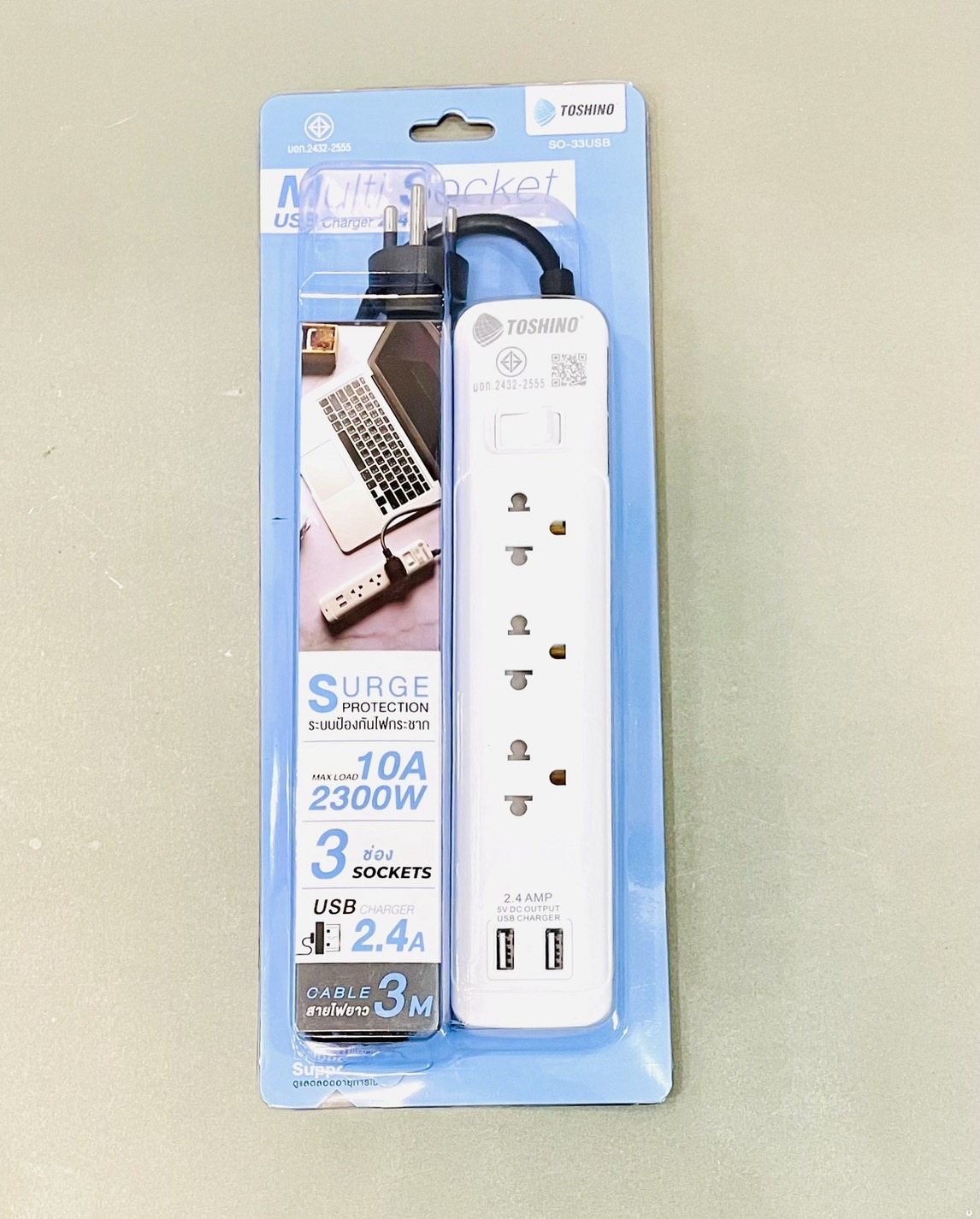 รางปลั๊กโตชิโน 4ที่3ม. USB