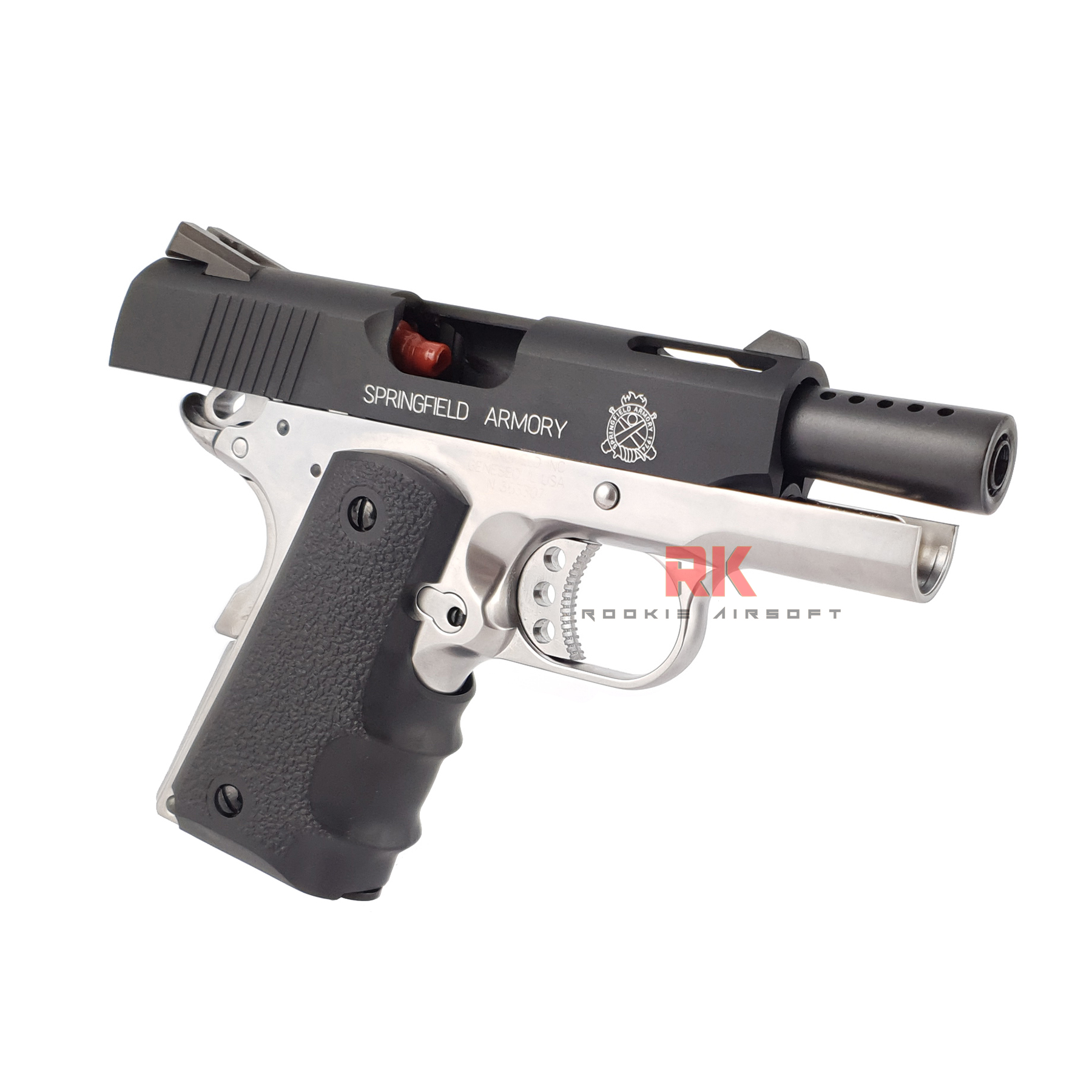 AW NE1004 M1911 Springfield V10 Ultra Compact .45ACP GBB - Silver Frame. Black Slide