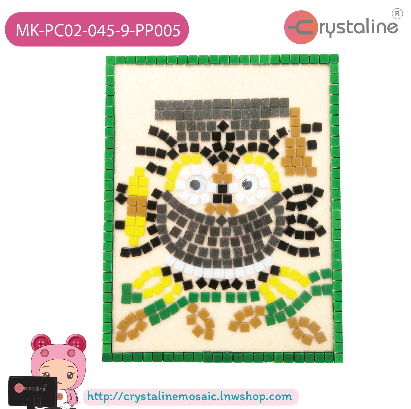 Mosaic picture by number kit - Owl (size 13x17 cm,1pc/pack)