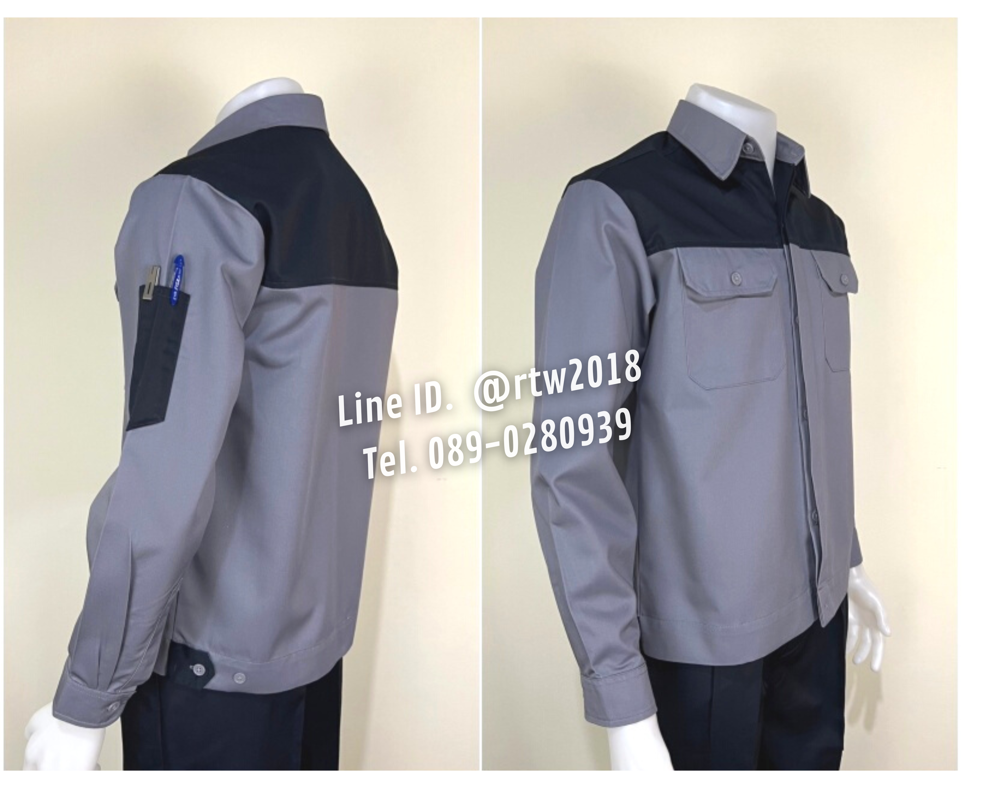 รหัส AB2.3 : เสื้อช่างแขนยาวผ้าคอมทวิวเทาอกกรมท่า (ซ่อนสาบ)