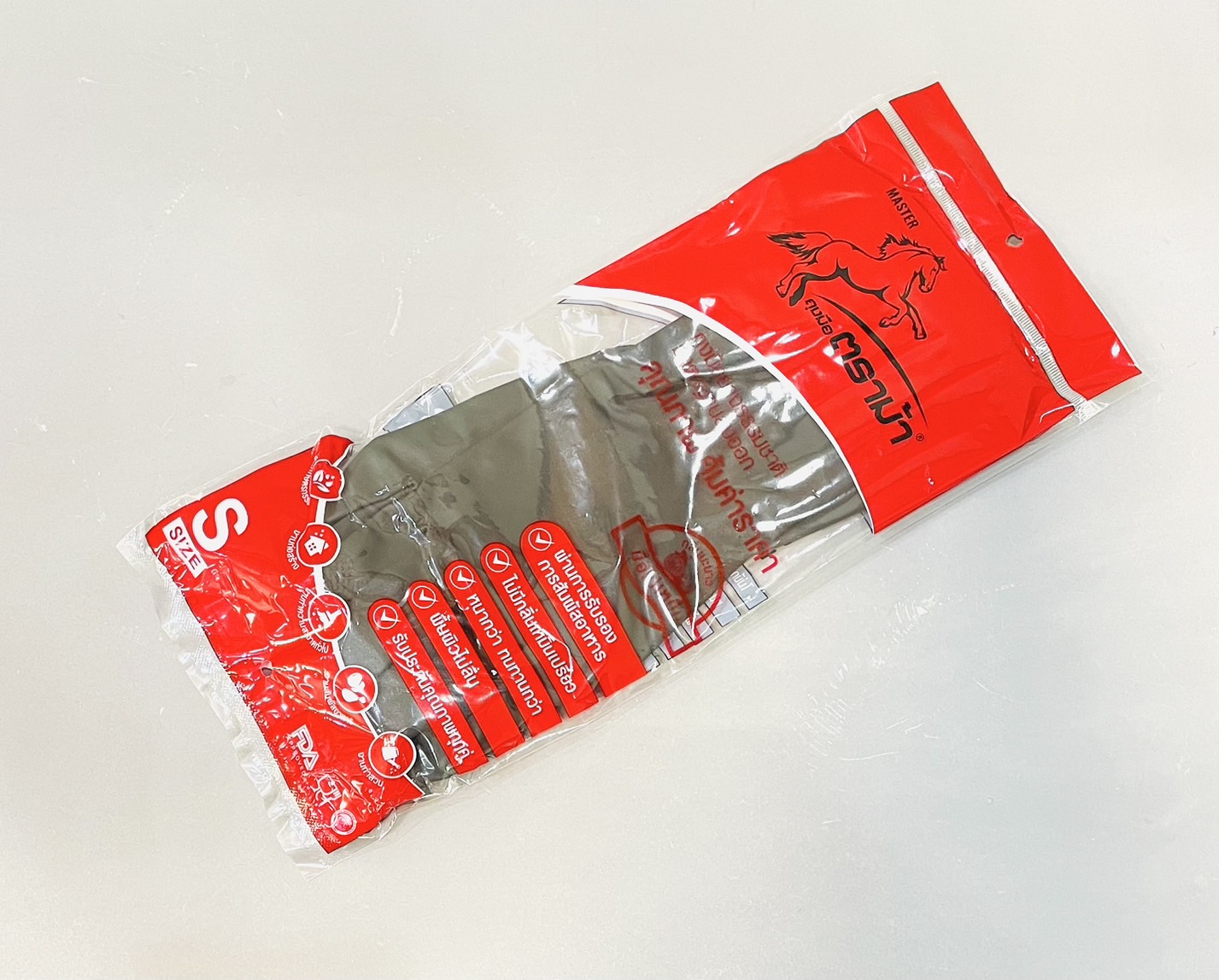 ถุงมือยางบางดำ ตราม้า