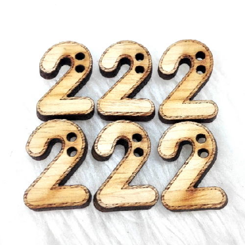 Wood number button - Number 2 (size 40L,6pcs/pack)