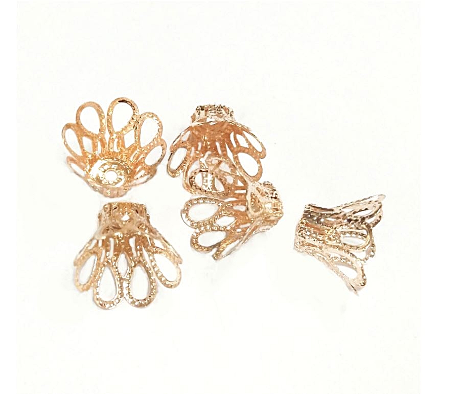 ขายส่ง ตัวครอบลูกปัด ลายฉลุ(ทรงสูง) 9มิล สีทองอ่อน KC Gold Color (1ถุง 100ชิ้น)