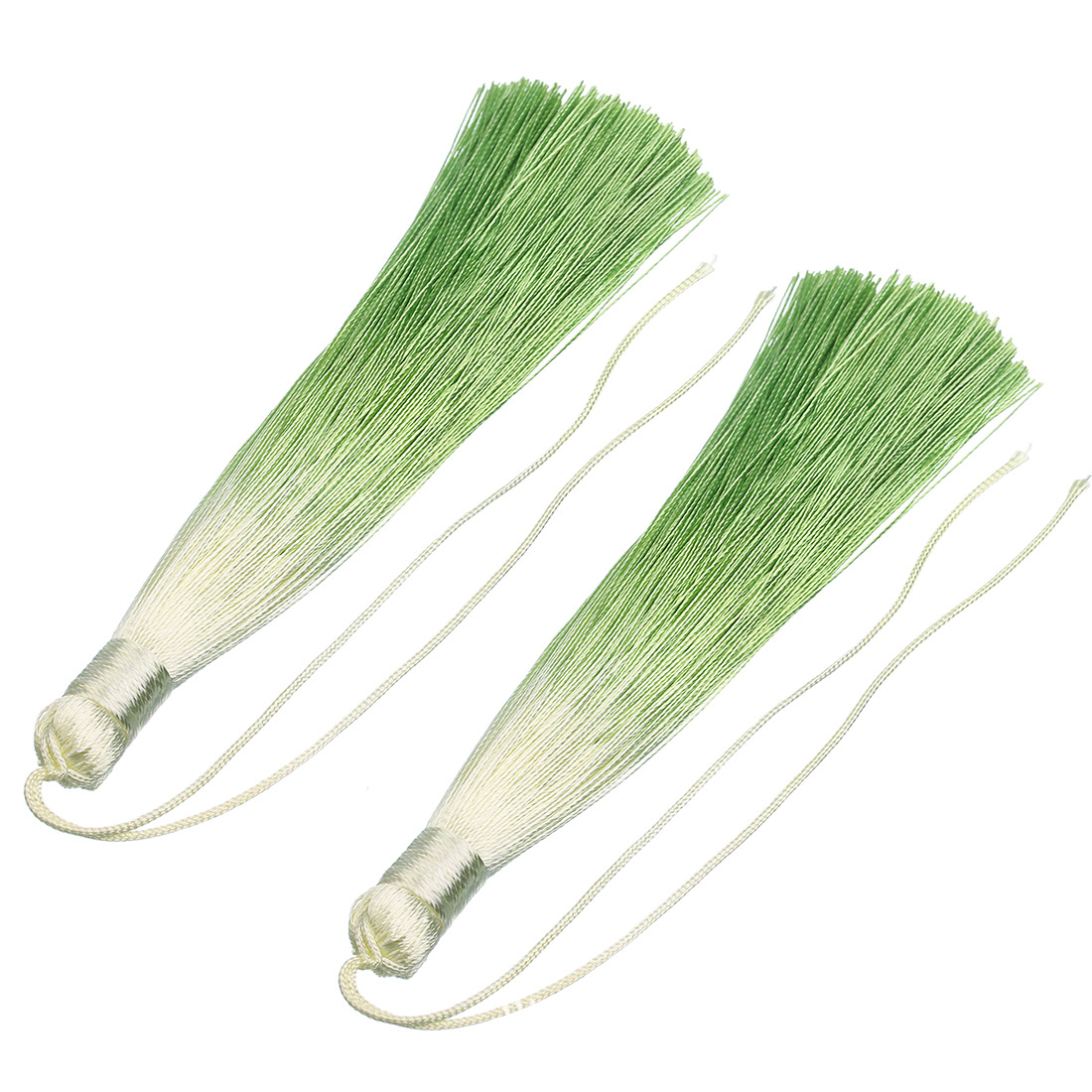 ขายส่ง พู่ไหมไล่ระดับสี สวยพิเศษ ยาว 13ซม.(130mm.) สีเขียว Light Green (แพ็คคู่/ 2ชิ้น)