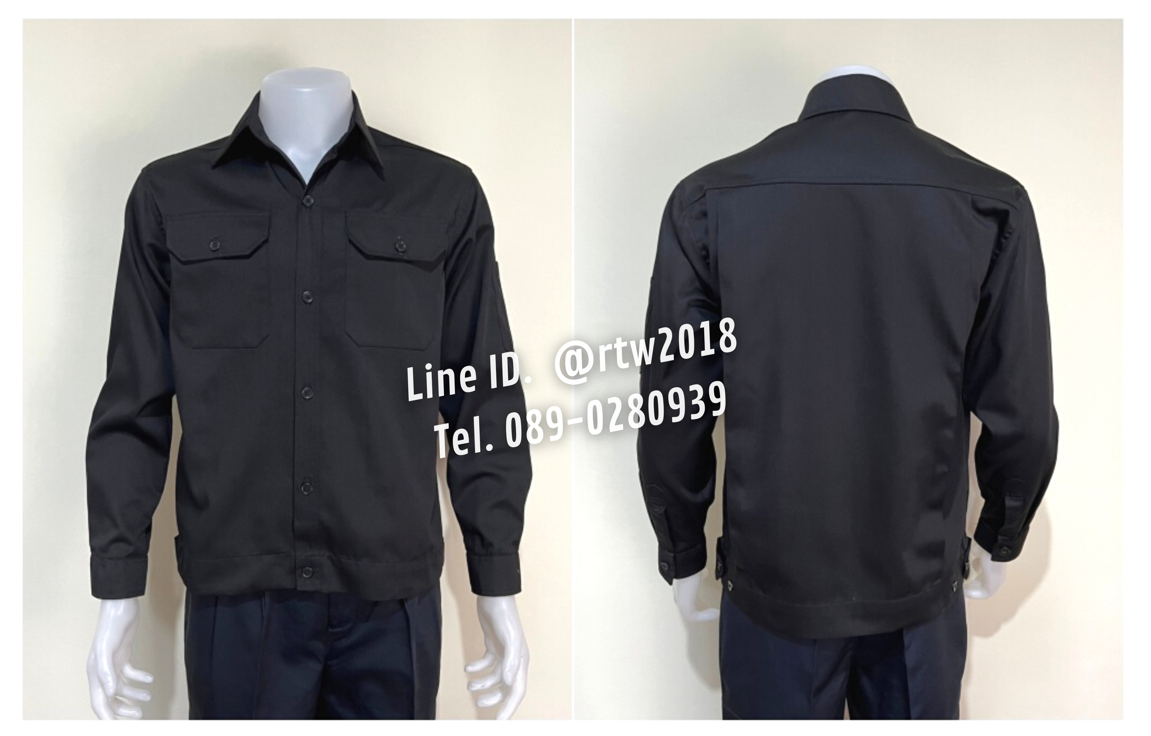 รหัส AB1.9 : เสื้อช่างแขนยาวผ้าคอมทวิวสีดำล้วน