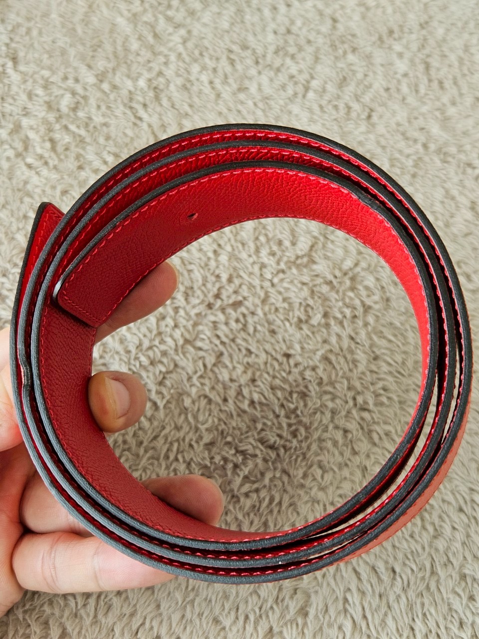 Hermes belt 42mm size85 เอว33-34.5 สายสีแดง/โอรส