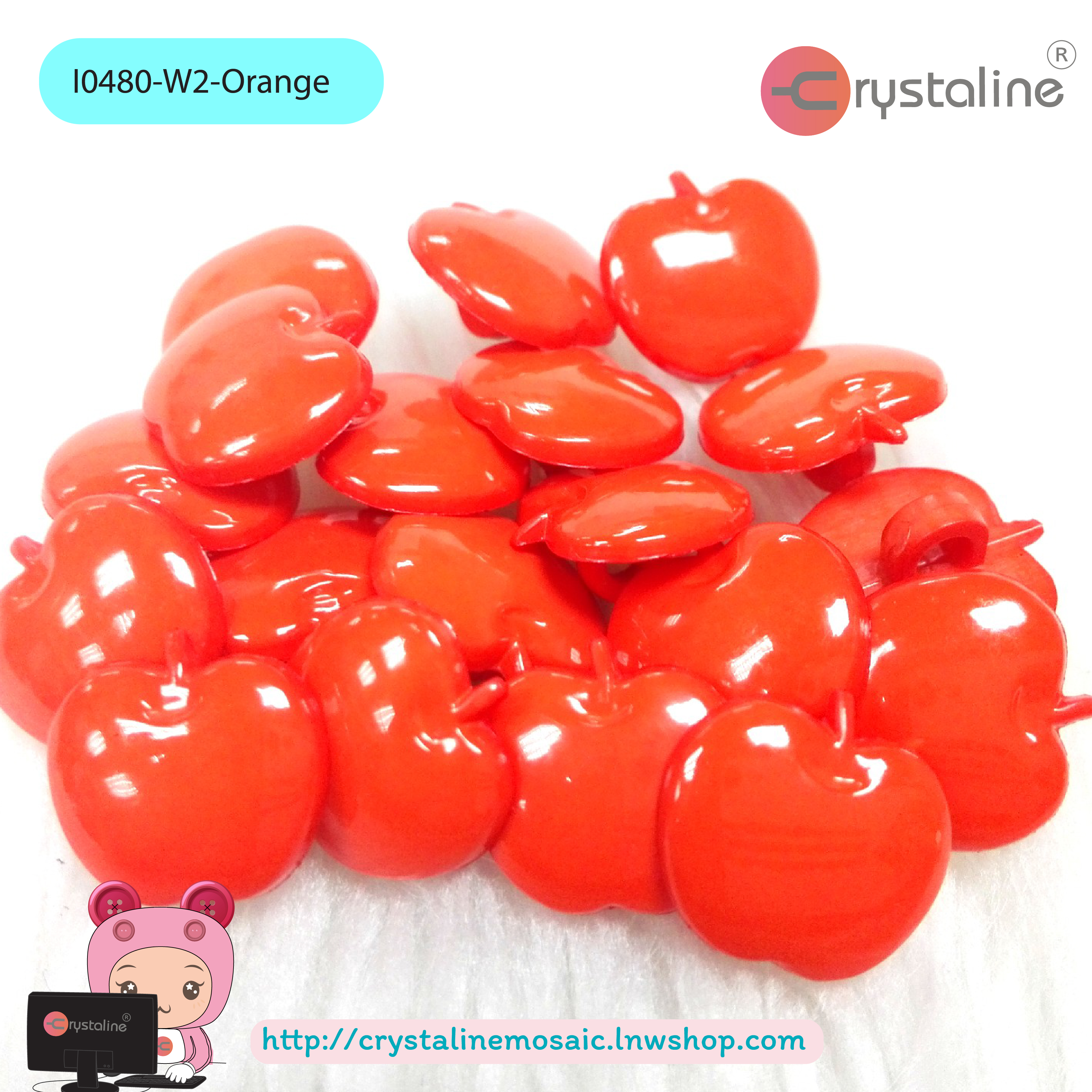 Apple button - Orange col. (size 19L,1pc/pack)