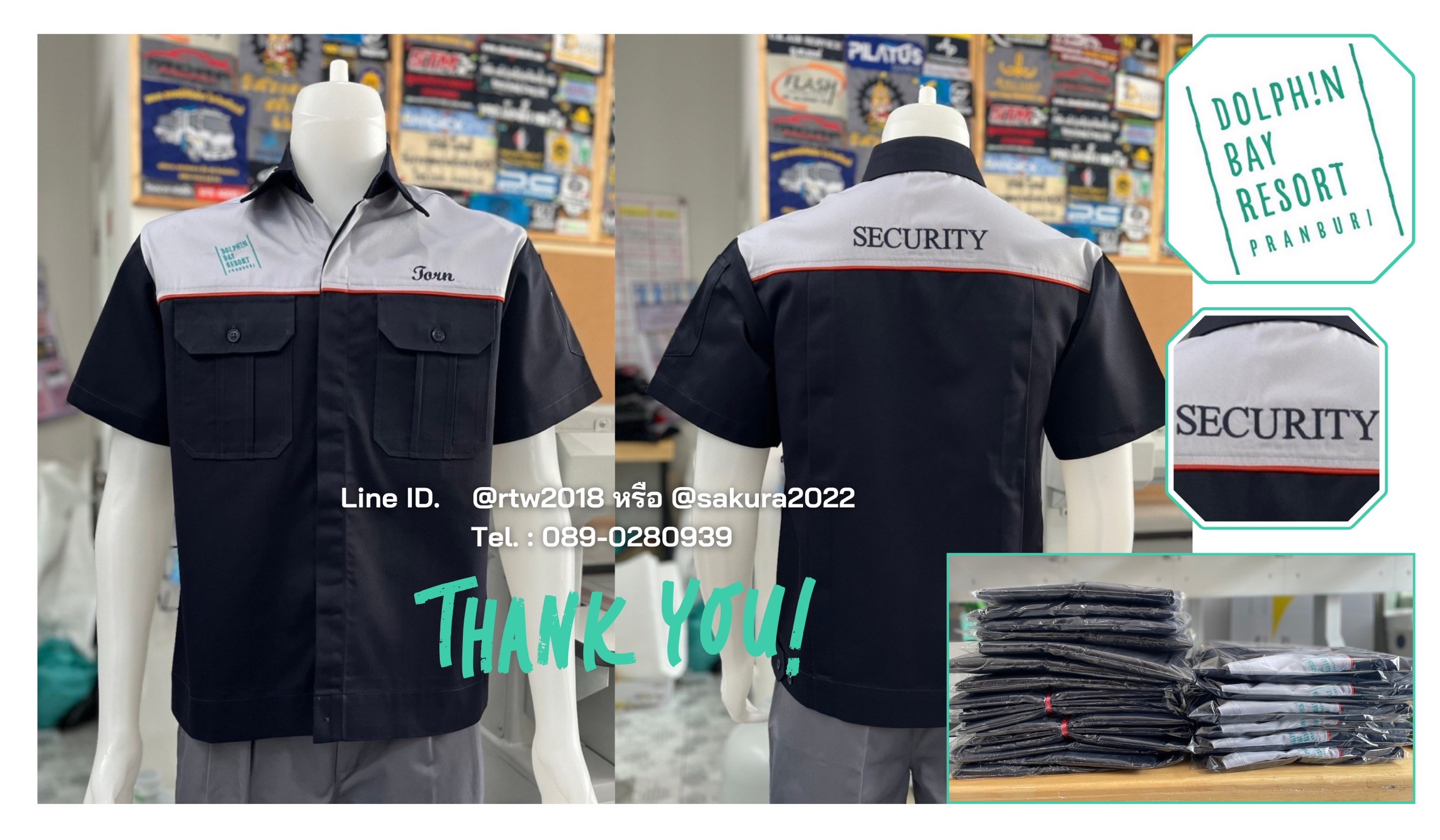 เสื้อช่างแขนสั้นผ้าคอมทวิวสีกรมท่า/เทาอ่อน(ขอบคุณ17)