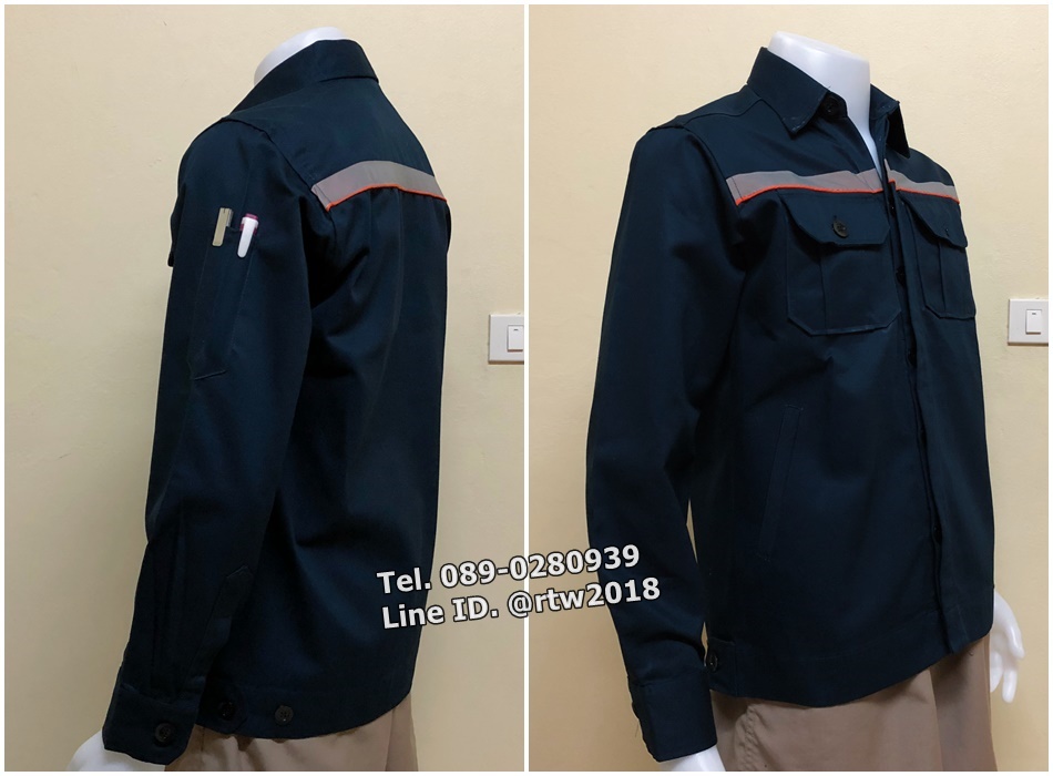 รหัส A68 : เสื้อช็อปแขนยาวผ้าเวสปอยท์แบบกรมกุ้นส้มติดสะท้อนแสง