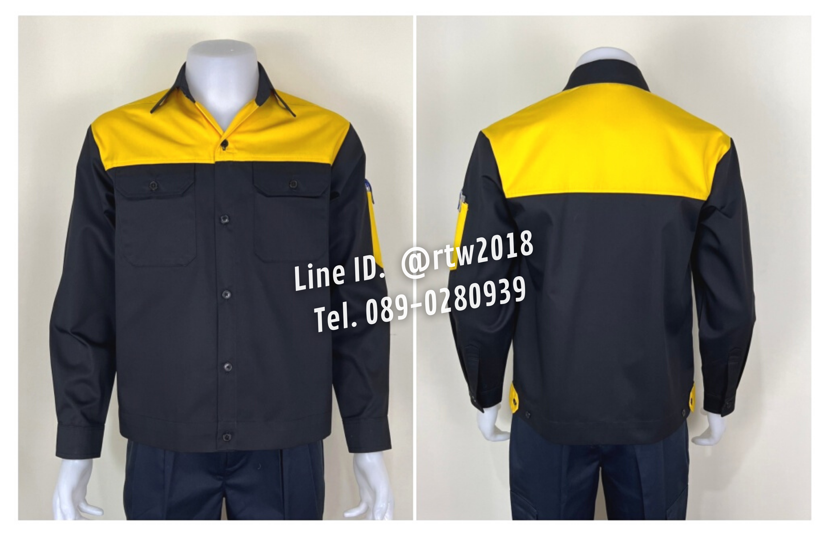 รหัส AB16.3 : เสื้อช่างแขนยาวผ้าคอมทวิวสีดำอกเหลือง