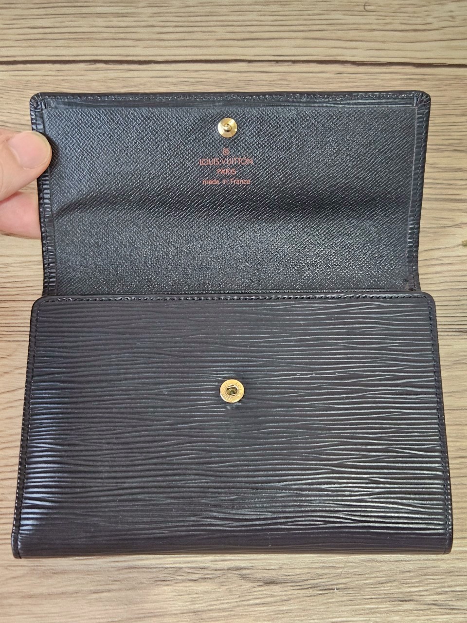LV Epi Trifold Black Long Wallet