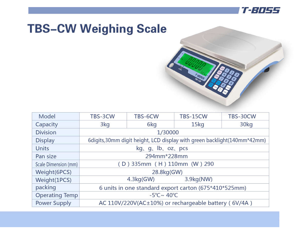 T-BOSS เครื่องชั่งตั้งโต๊ะ TBS-30CW Tscale30kgx1g TBS-30CW