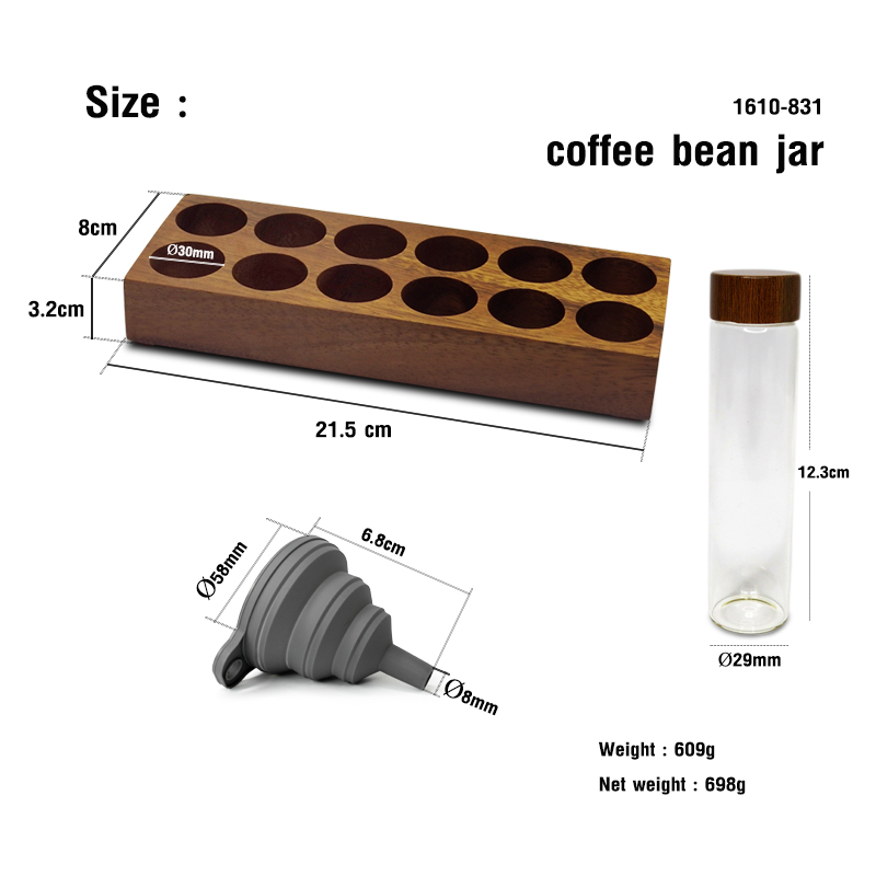 Glass coffee beans bottle 12 bottles + wooden base