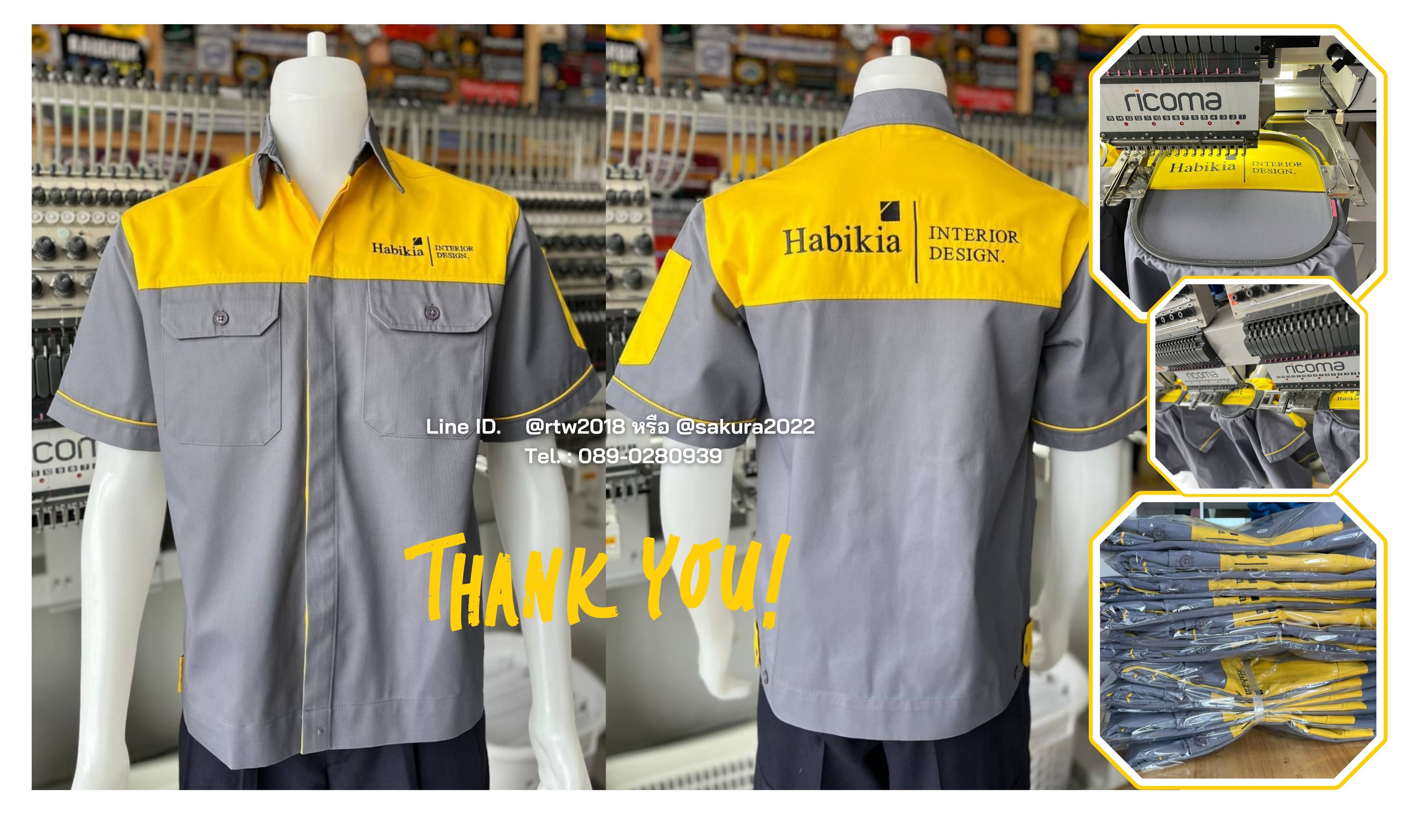 รหัส A8.5 : เสื้อช่างแขนสั้นผ้าคอมทวิวเทาอกเขียว (ซ่อนสาบ)