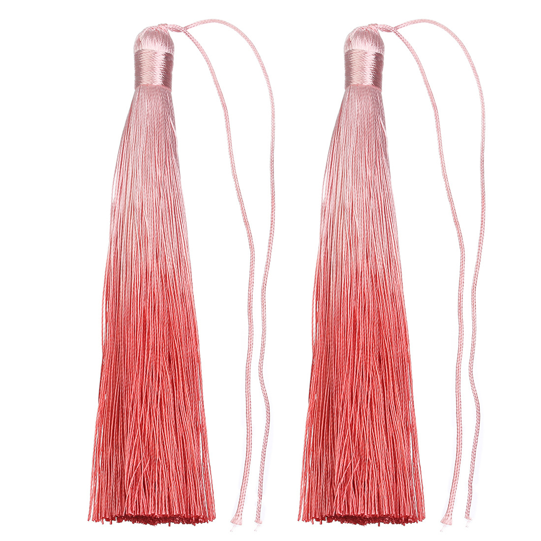 ขายส่ง พู่ไหมไล่ระดับสี สวยพิเศษ ยาว 13ซม.(130mm.) สีชมพูลูกพีช (แพ็คคู่/ 2ชิ้น)