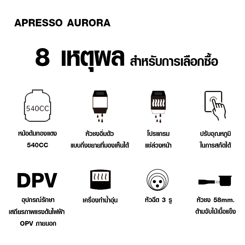 APRESSO AURORA Professional espresso machine 1 brew head- 540CC boiler-semi-expanded saturated brew head