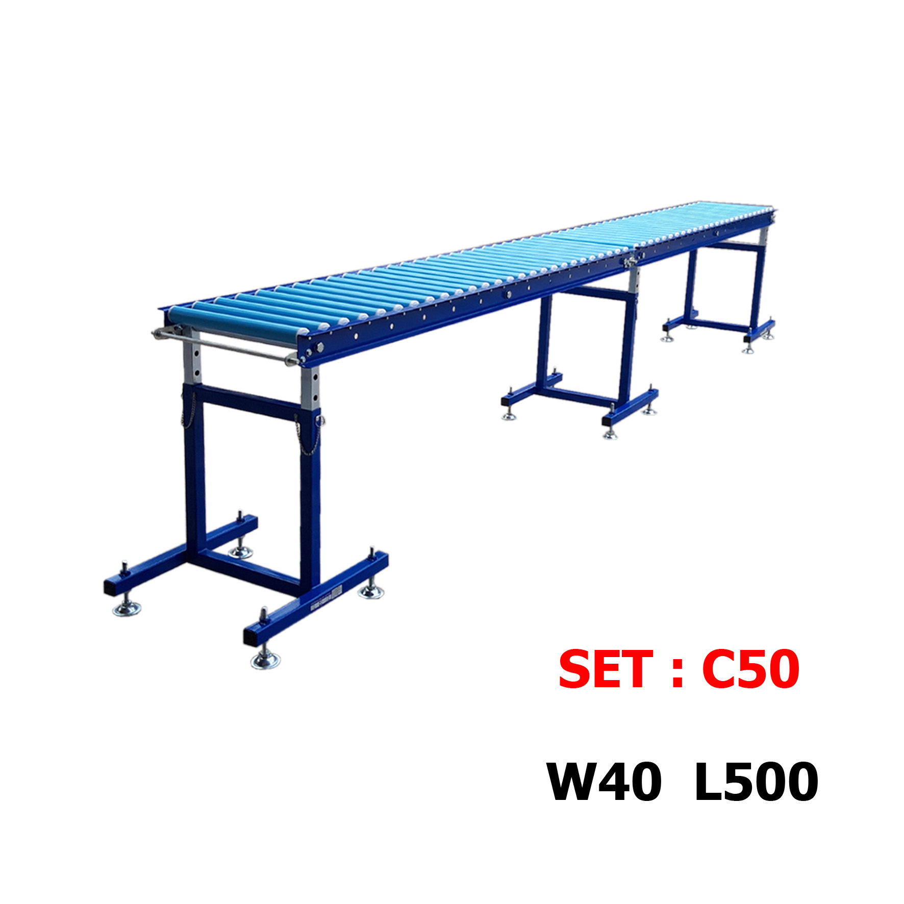C50 จัดชุด รางลูกกลิ้ง 5M พร้อม ขาตั้ง ( SET C50 L 5M + 3 support ) ( กว้าง 40 ซม , ยาว 5 ม. , สูงปรับได้ 60-100 ซม. )