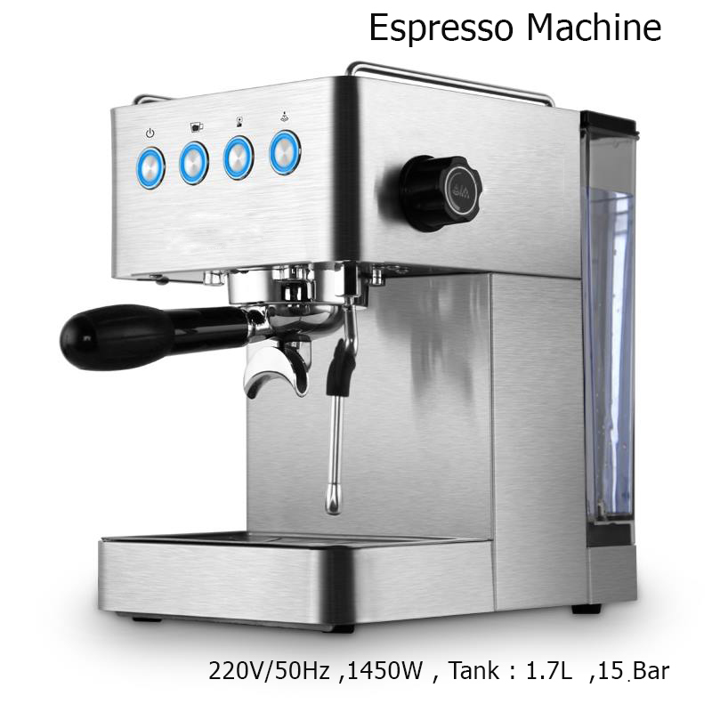 Coffee machine home Italian full semi-automatic small pump pressure steam milk foam 1450W.