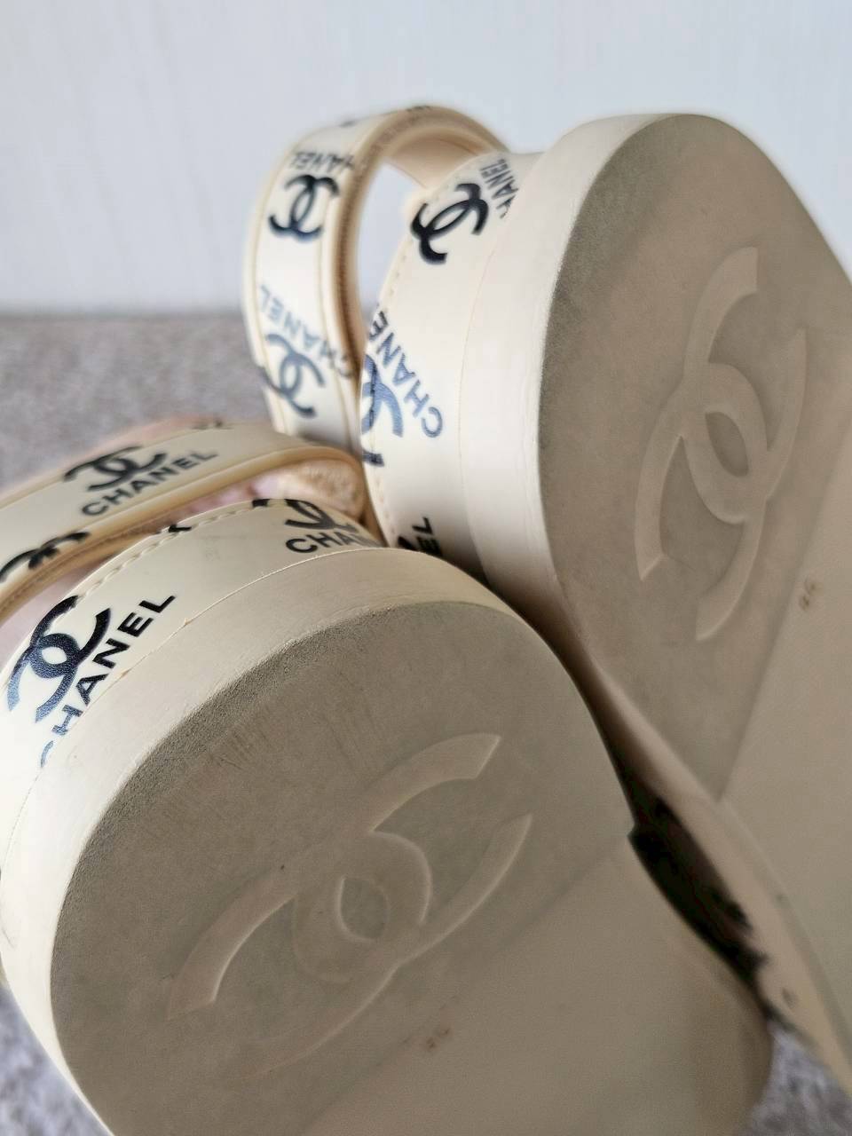 Chanel CC Dad Sandals In Rubber with God Hardware Beige