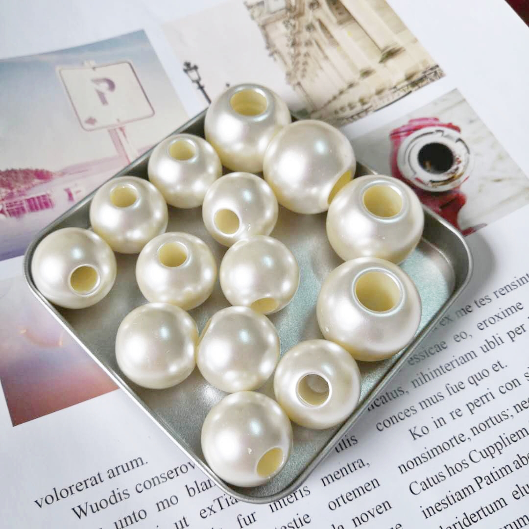 ขายส่ง (100กรัม) ลูกปัดมุก มุก ไข่มุกลูกปัด แบบรูใหญ่ (รูร้อย 7มิล) สี Pearly สีมุกธรรมชาติ