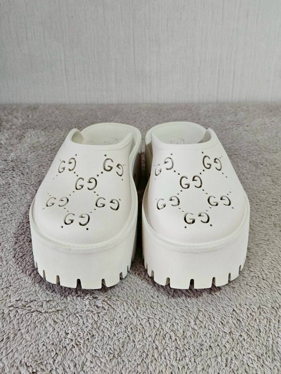 Gucci Platform Perforated G Sandal White