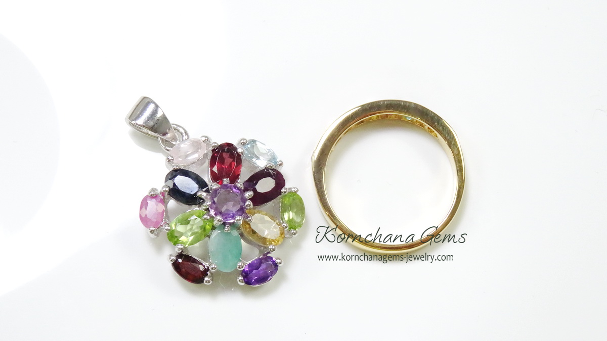 จี้พลอยแท้ multicolor gems pendant จี้พลอยนำโชค จี้พลอย 9 สี ทั้งแดงการ์เนท ชมพูทับทิม ม่วงอเมทิสท์ น้ำเงินไพลิน เขียวเพอริดอท