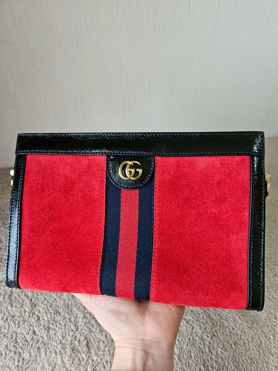 Gucci 503877 Ophidia Red Suede Chain Shoulder Bag