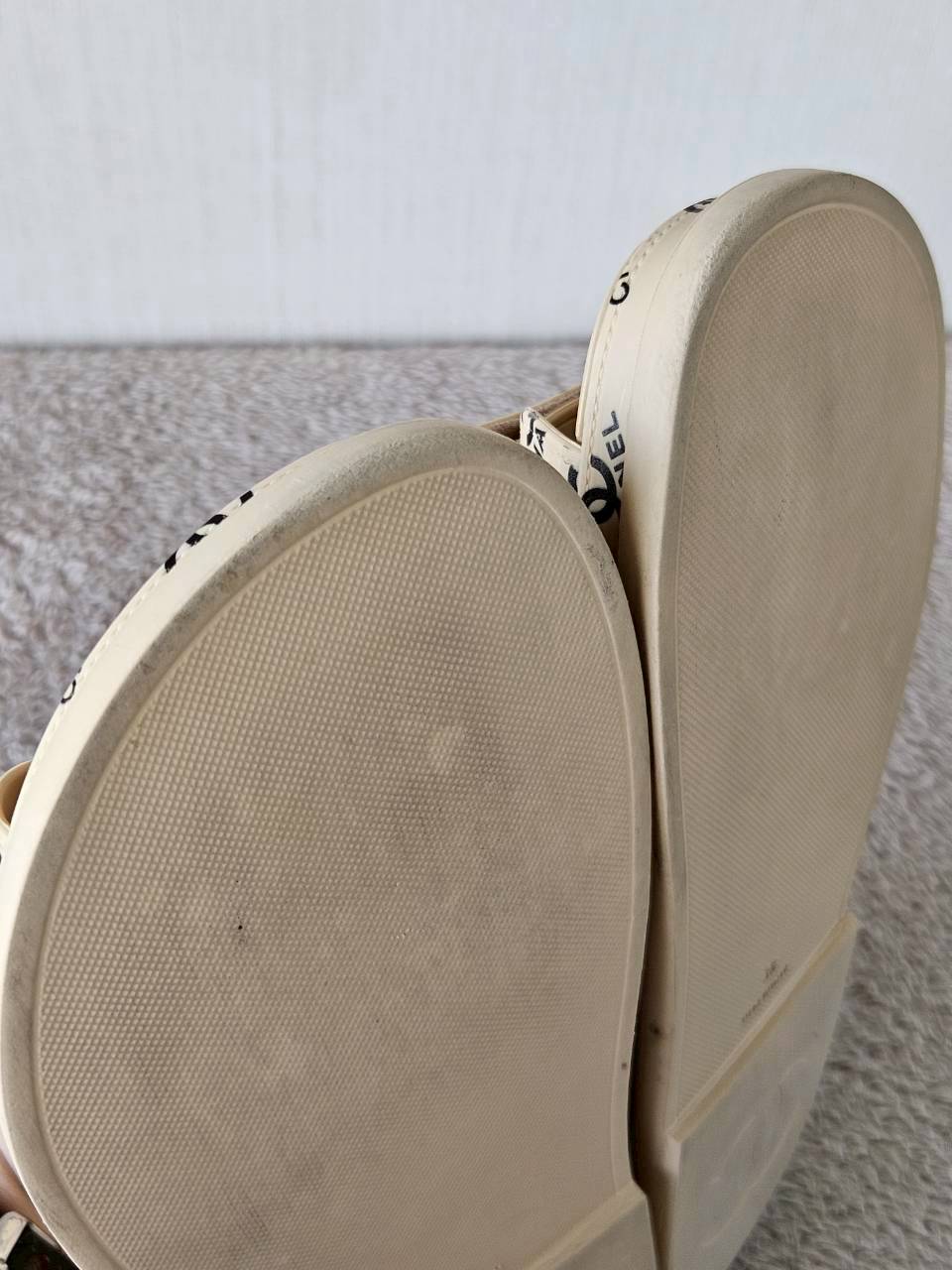 Chanel CC Dad Sandals In Rubber with God Hardware Beige