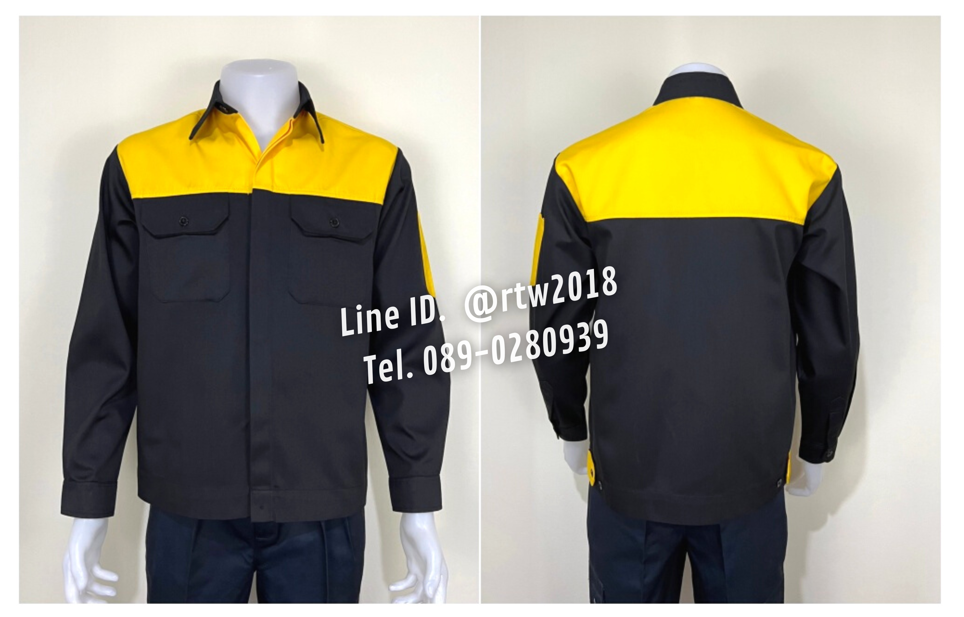รหัส AB4.1 : เสื้อช่างแขนยาวผ้าคอมทวิวดำอกเหลือง (ซ่อนสาบ)