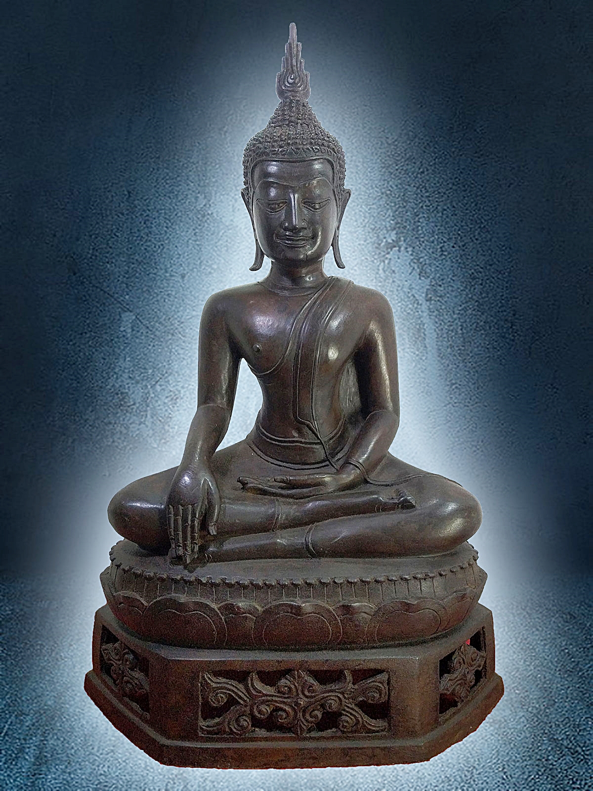 พระอุ่ทอง ปางชนะมาร ฐานบัวฉลุลาย หน้าตัก 9 นิ้ว