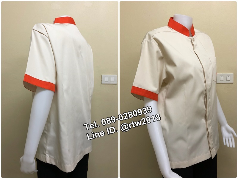 รหัส C6 : เสื้อแม่บ้านคอจีนแขนสั้นสีครีม/ส้ม