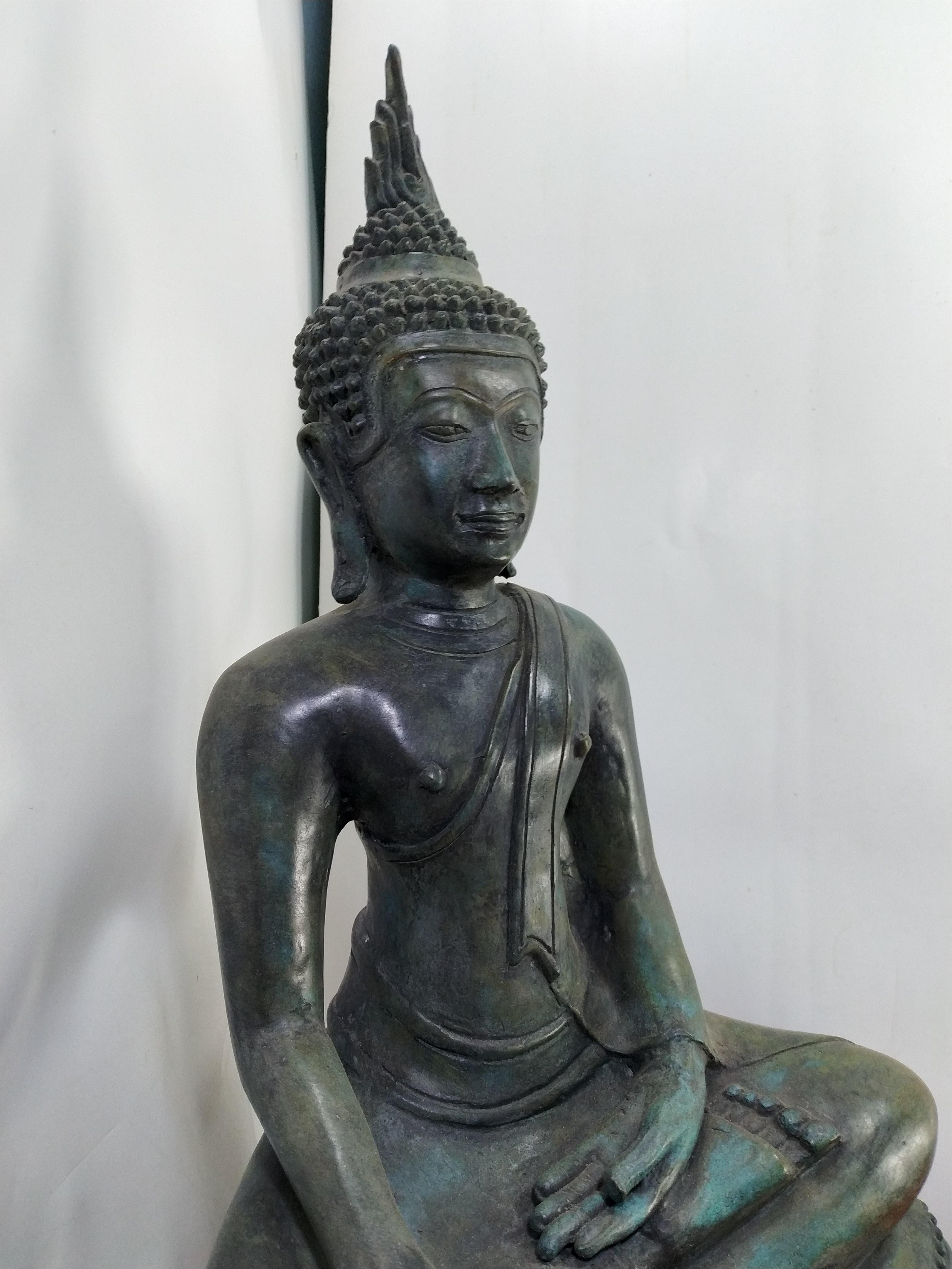 พระอู่ทอง ปางชนะมาร ฐานบัวคว่ำบัวหงาย หน้าตัก 9 นิ้ว เนื้อโลหะสำริด