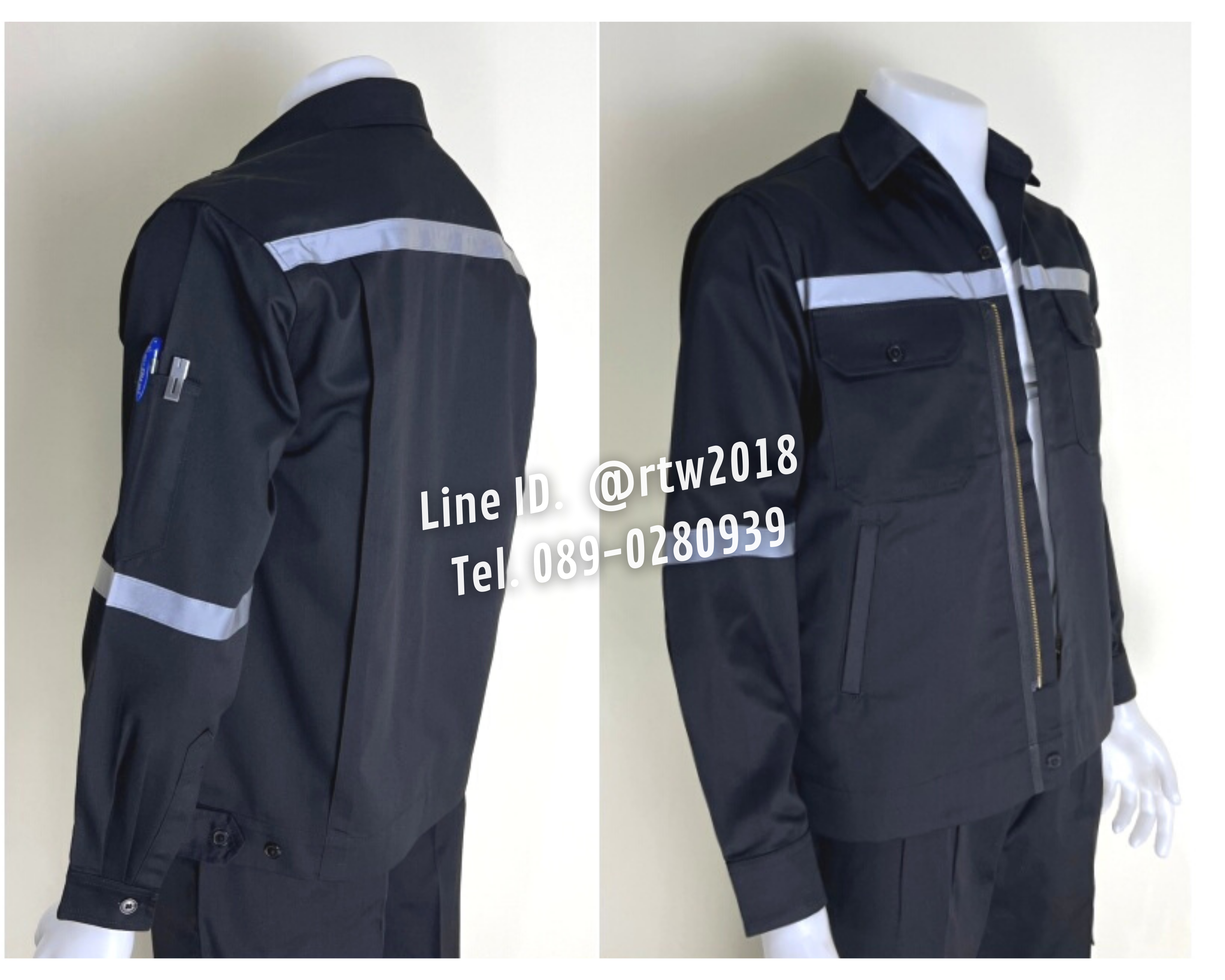 รหัส AB7.3 : เสื้อช่างแจ็คเก็ตแขนยาวผ้าคอมทวิวสีดำ 4 กระเป๋า (ติดสะท้อนแสง)